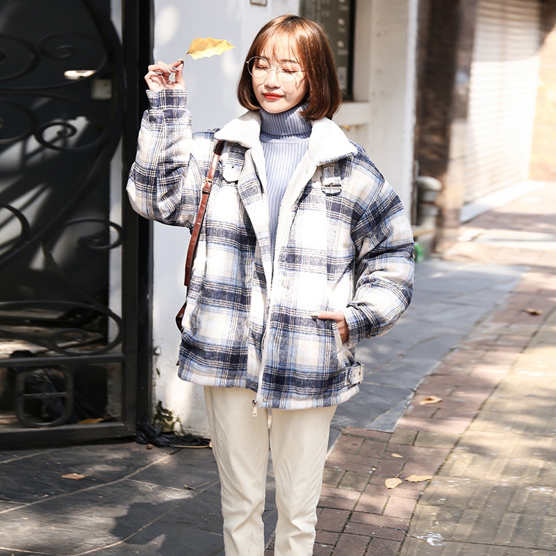 Korean loose short checkered cotton-padded jacket for petite women, 2020 new style fashionable, warm and thick coat Specification image