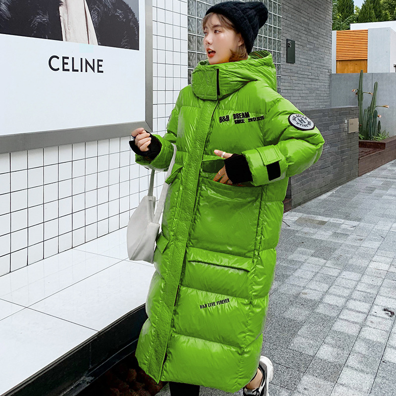 Hooded European and American cotton-padded jacket for women's winter, mid-length knee-length thickened bread coat, 2020 new Korean-style shiny cotton-padded jacket Application Scenario