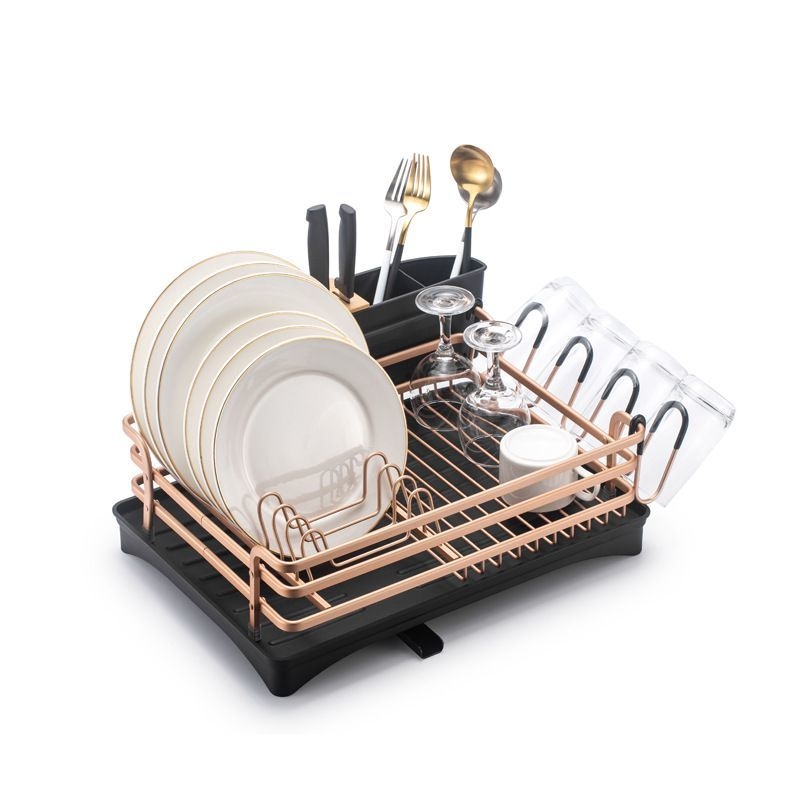 Space aluminum dish rack, kitchen storage rack, single-layer bowl rack, draining rack, kitchenware storage, draining basket, dish rack Specification image