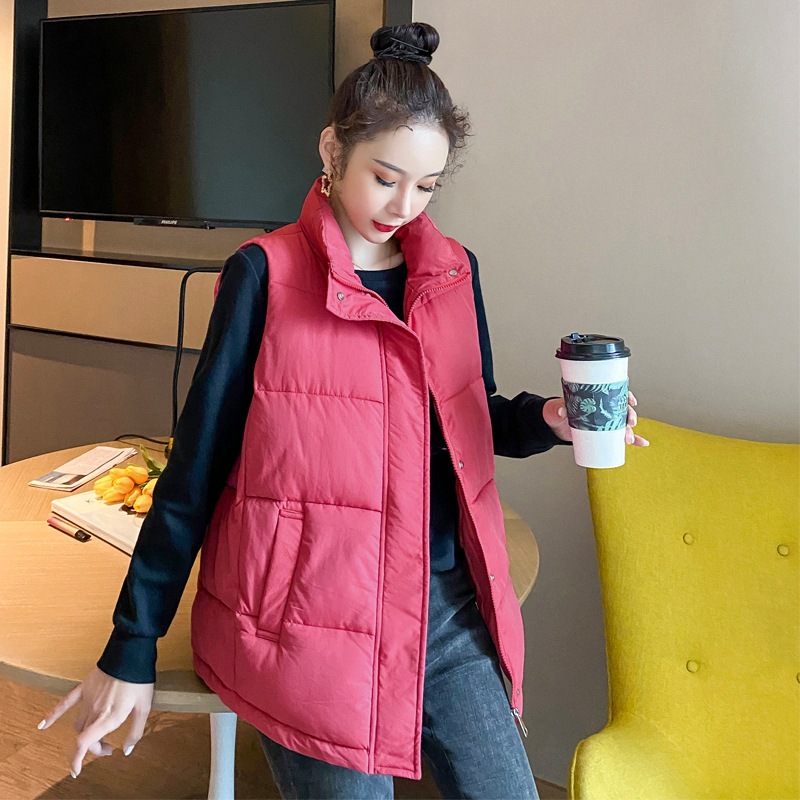 The 2020 autumn/winter new Korean-style down cotton stand-up collar cotton waistcoat is loose and slimming