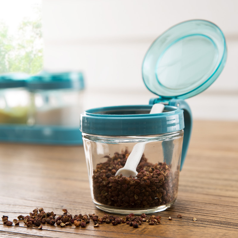 Kelxi Three-Piece Glass Seasoning Jar Salt Shaker Seasoning Bottle Multi-Color Set With Tray Specification drawing