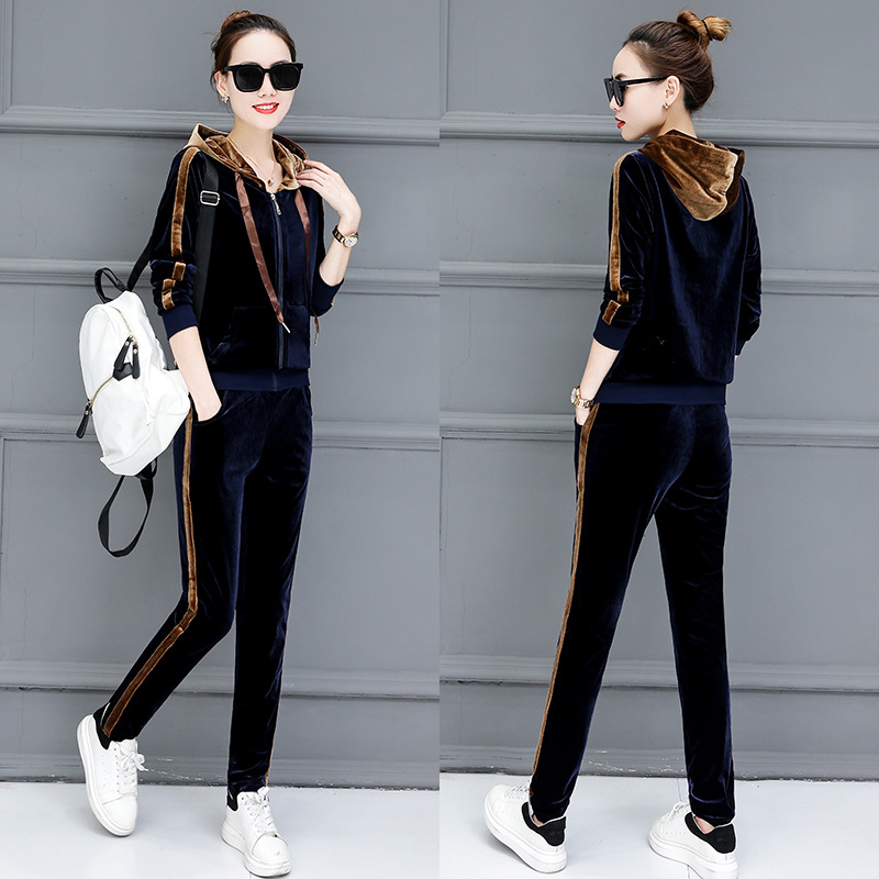 A new women's spring and autumn wide-leg sportswear and casual two-piece fashionable sweatshirt set with velvet Application Scenario