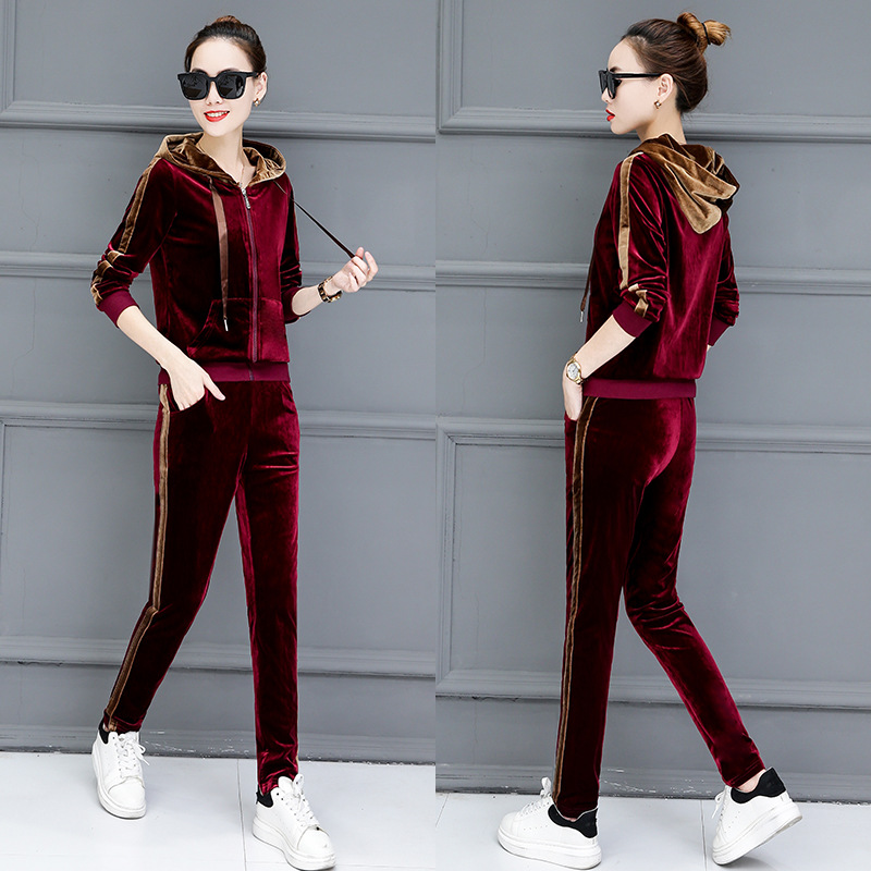 A new women's spring and autumn wide-leg sportswear and casual two-piece fashionable sweatshirt set with velvet Specification image