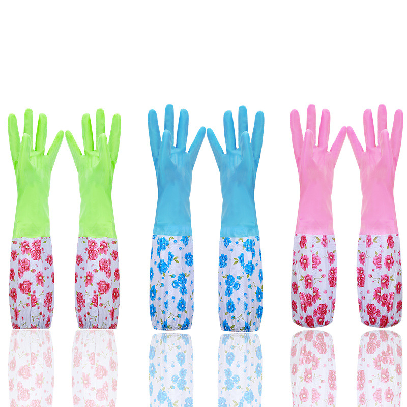 Household Gloves Plus Fleece Kitchen Dishes Laundry Latex Gloves Durable Rubber Gloves Waterproof Long