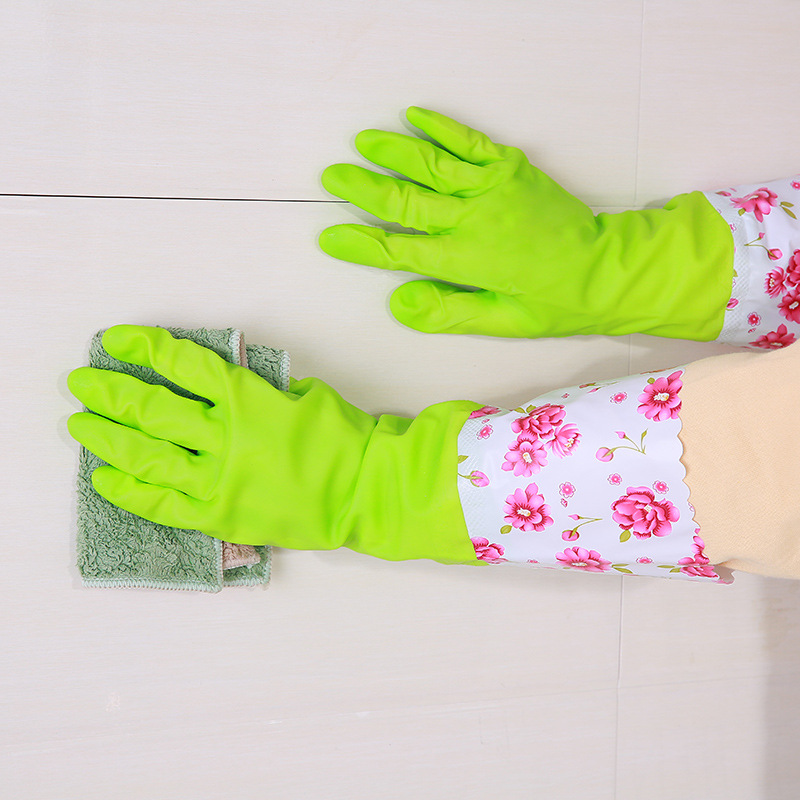 Household Gloves Plus Fleece Kitchen Dishes Laundry Latex Gloves Durable Rubber Gloves Waterproof Long Application Scenario