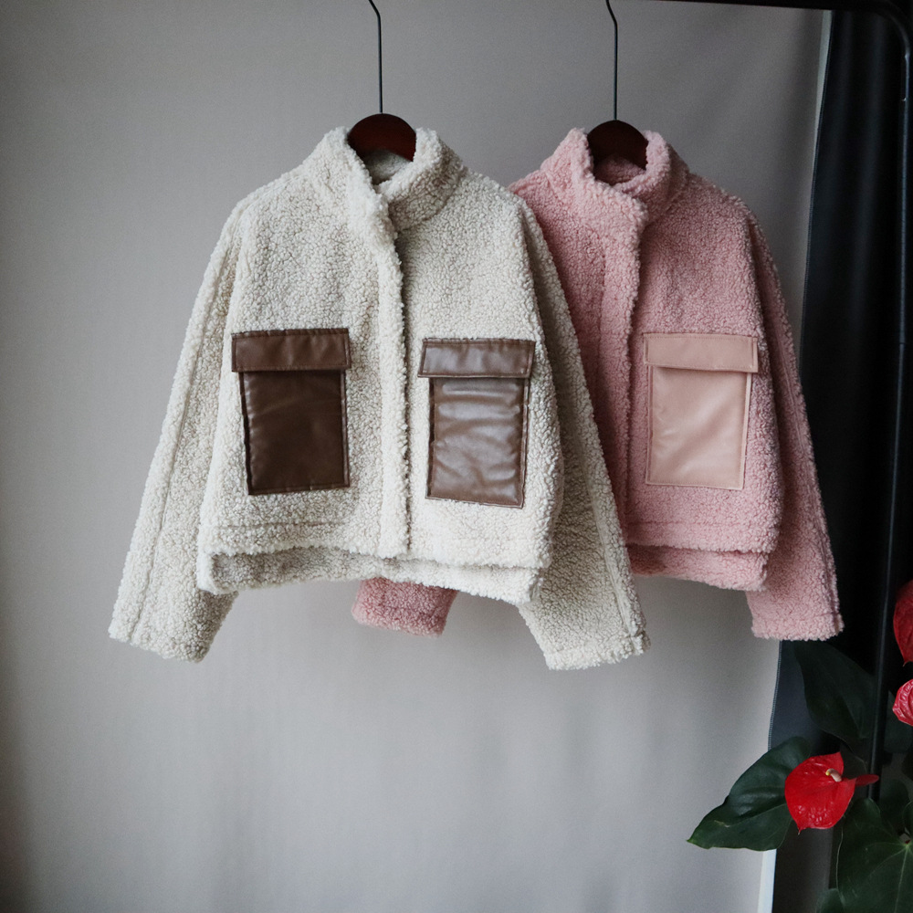 Granular fleece short woolen coat for women 2020 autumn and winter, Korean style loose, ins, trendy and versatile patchwork knitted cardigan
