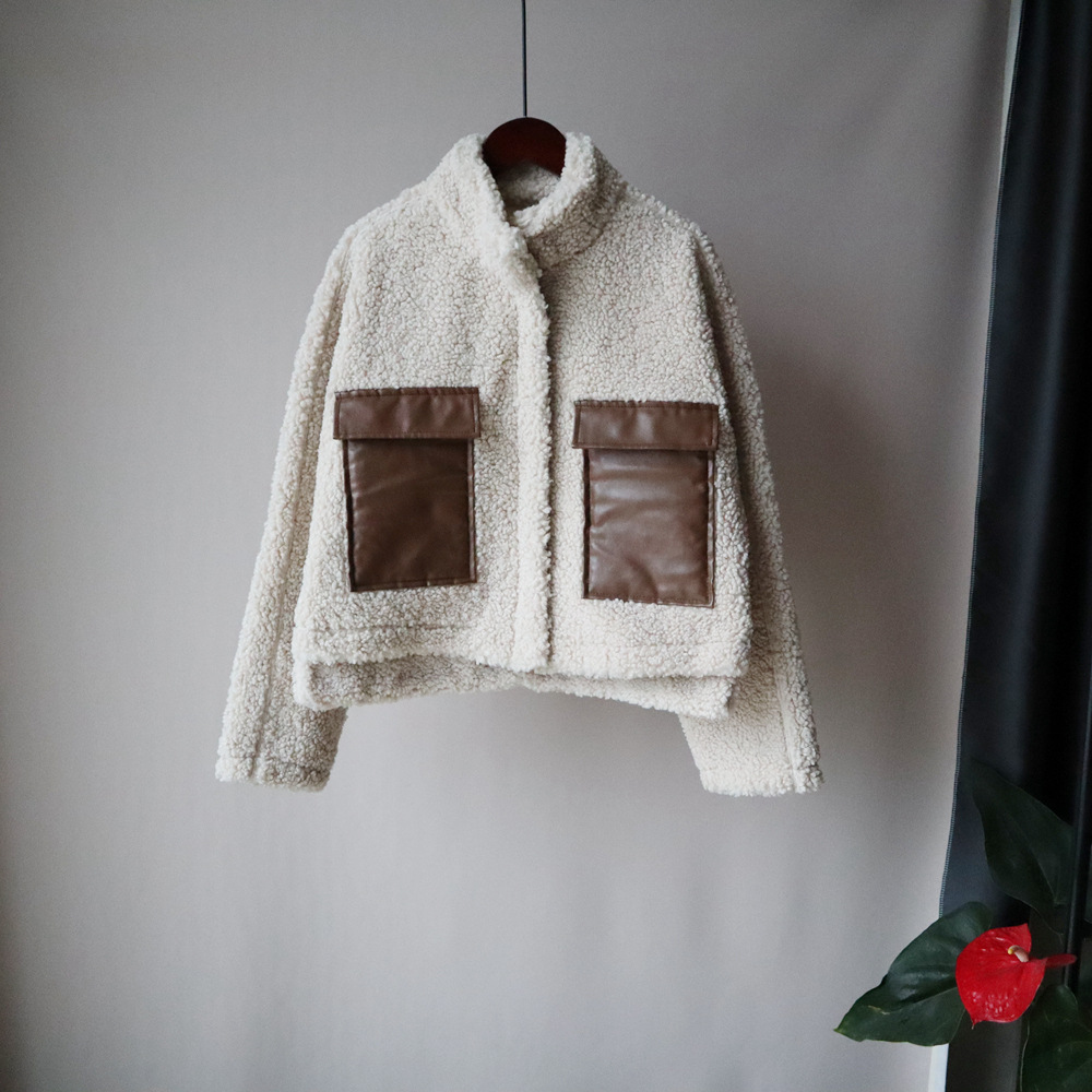Granular fleece short woolen coat for women 2020 autumn and winter, Korean style loose, ins, trendy and versatile patchwork knitted cardigan details Picture