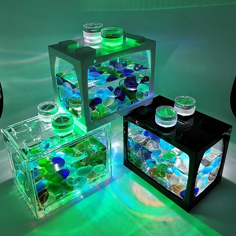 Small fish tank, small desktop creative ecological tank, micro-landscape betta fish tank, mini tropical fish aquarium with led lights details Picture