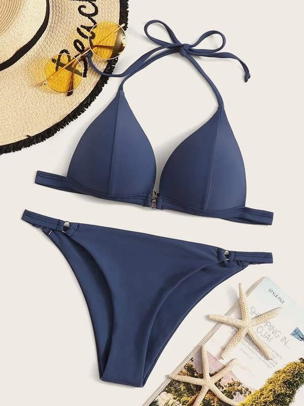 Bikini steel buttress gathers small bust to show breast split swimsuit
