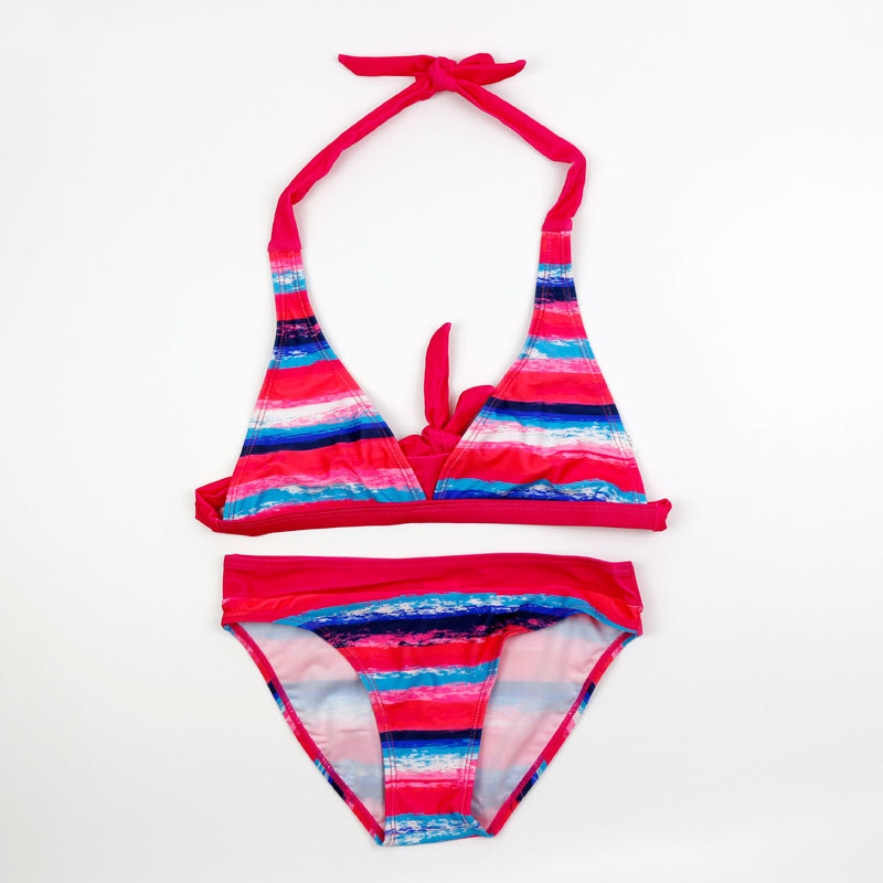 Single girl bikini suit tight height elastic stripe children's swimsuit