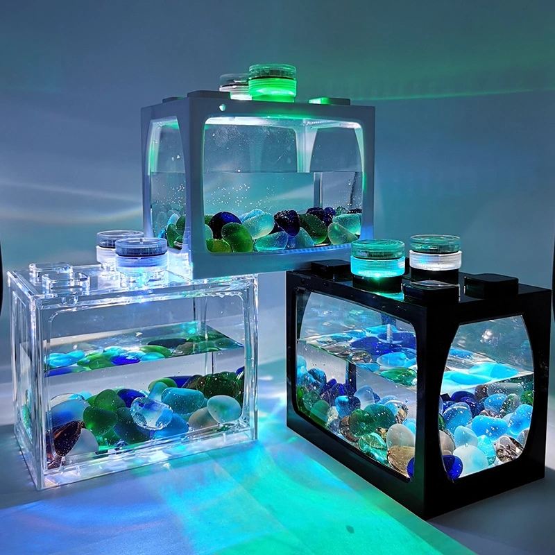 Small fish tank, small desktop creative ecological tank, micro-landscape betta fish tank, mini tropical fish aquarium with led lights full figure
