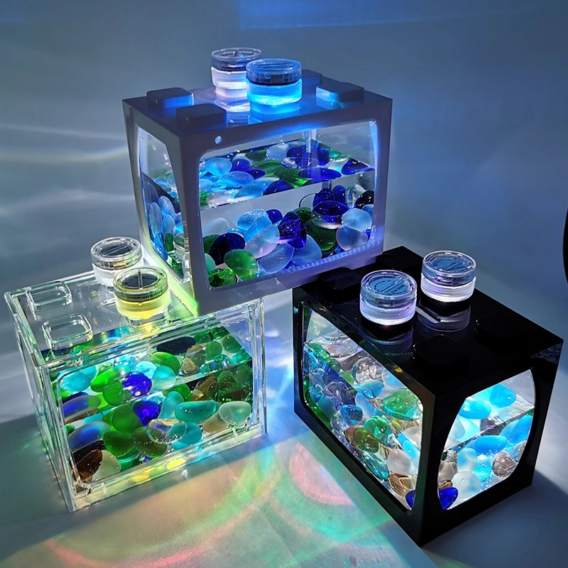 Small fish tank, small desktop creative ecological tank, micro-landscape betta fish tank, mini tropical fish aquarium with led lights Specification drawing