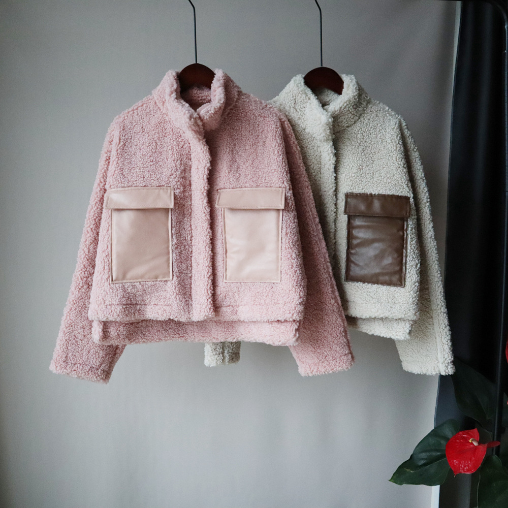 Granular fleece short woolen coat for women 2020 autumn and winter, Korean style loose, ins, trendy and versatile patchwork knitted cardigan Specification image