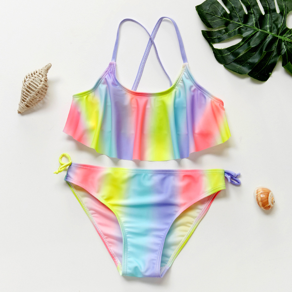 2020 girls' swimsuit Children's split bikini suit Girls' swimsuit rainbow stripes