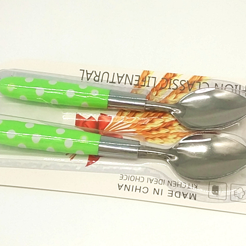 Sunshine Department Store 1124 Beaded Double-spoon Colored Printed Dot Plastic Handle Children's Spoon stainless steel Tableware Specification image
