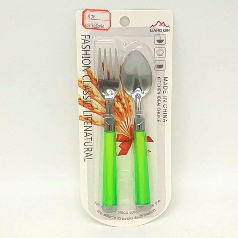 Sunshine Department Store 2042 Square Handle fork and Spoon Color Plastic Handle fork and Spoon Stainless Steel Children's Tableware Set