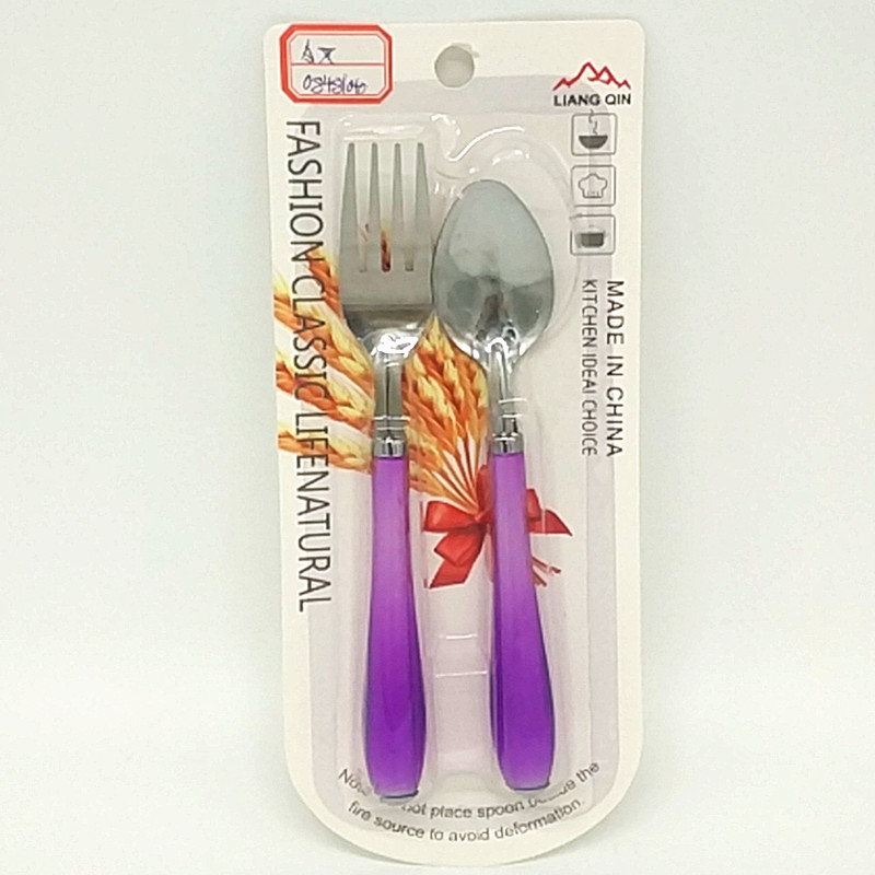 Sunshine Department Store 3042 Round Handle Fork and Spoon, Colorful plastic handle fork and spoon, Stainless Steel Children's Tableware set