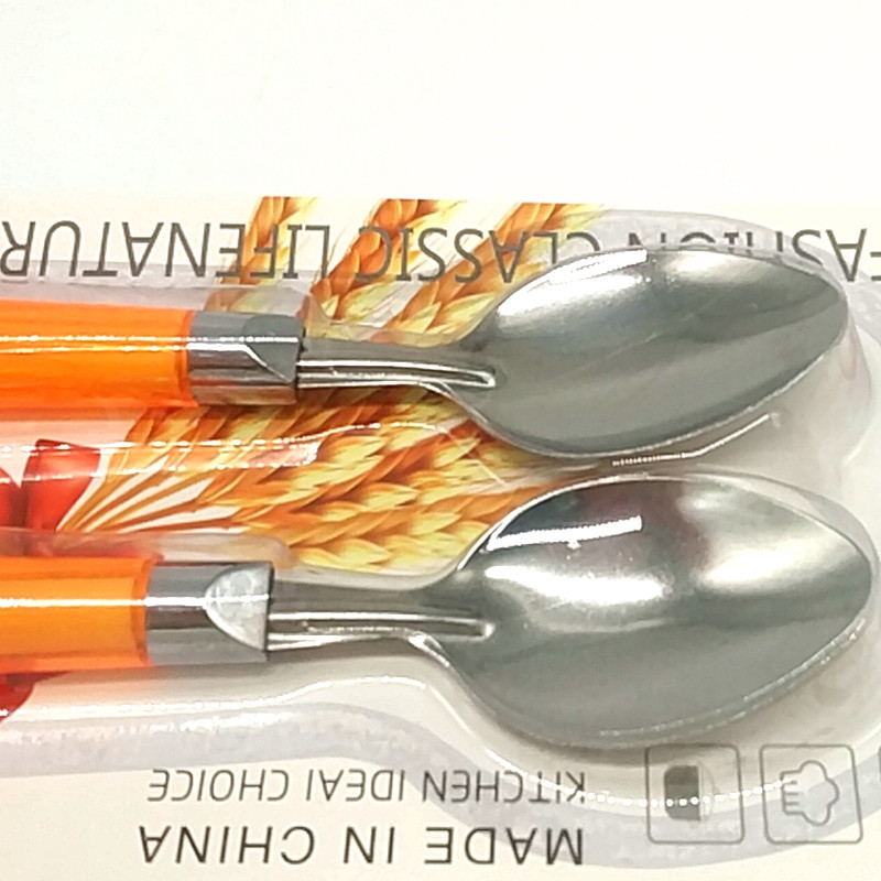 Sunshine Department Store 2142 square handle Double Spoon Colored Plastic Spoon Stainless Steel Children's Tableware Set Application Scenario