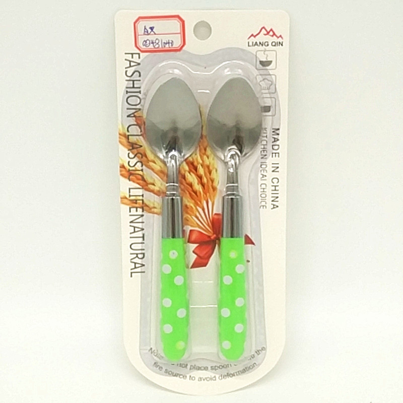 Sunshine Department Store 1124 Beaded Double-spoon Colored Printed Dot Plastic Handle Children's Spoon stainless steel Tableware