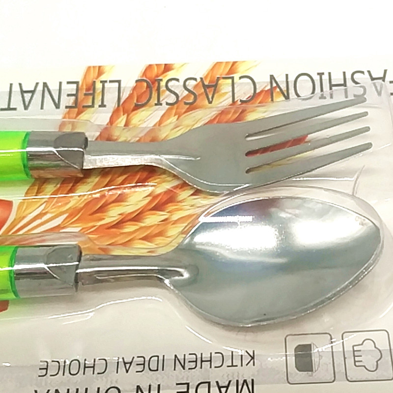 Sunshine Department Store 2042 Square Handle fork and Spoon Color Plastic Handle fork and Spoon Stainless Steel Children's Tableware Set Item Picture