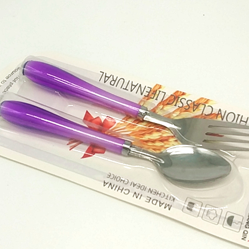 Sunshine Department Store 3042 Round Handle Fork and Spoon, Colorful plastic handle fork and spoon, Stainless Steel Children's Tableware set Specification image