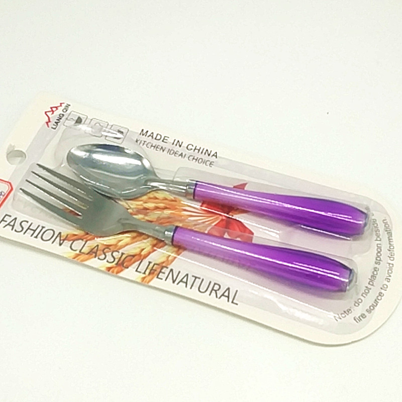 Sunshine Department Store 3042 Round Handle Fork and Spoon, Colorful plastic handle fork and spoon, Stainless Steel Children's Tableware set details Picture