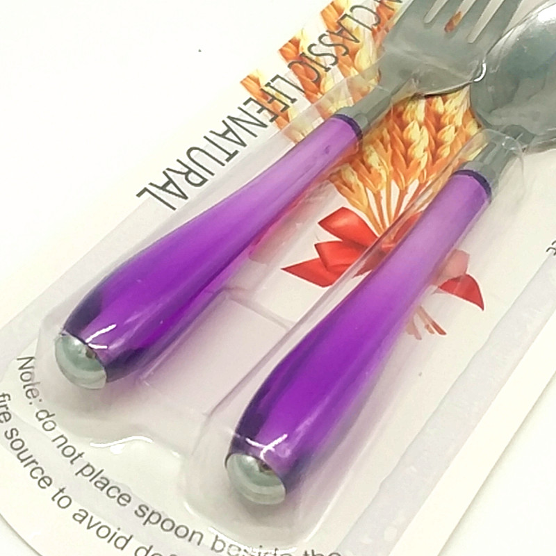 Sunshine Department Store 3042 Round Handle Fork and Spoon, Colorful plastic handle fork and spoon, Stainless Steel Children's Tableware set Item Picture