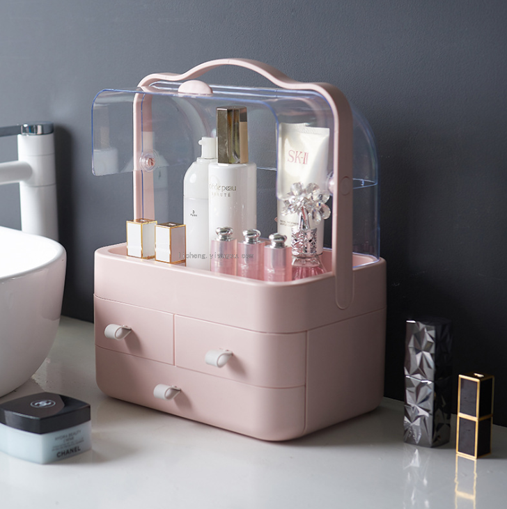 Influencers cosmetics caja de almacenamiento estanterías de escritorio a prueba de polvo tocador doméstico organizador caja de almacenamiento details Picture