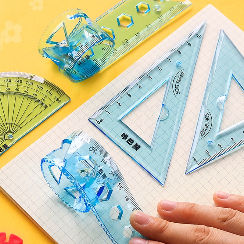 Kababa Bear Flexible Ruler 4-piece set, flexible ruler 15cm for children, 20cm for students, stationery flexible ruler, creative details Picture