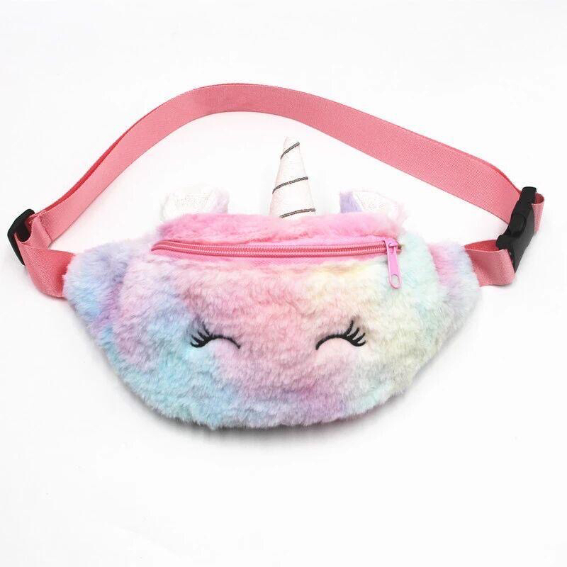 Plush unicorn waist bag, unicorn furry waist bag, cartoon toy waist bag wallet details Picture