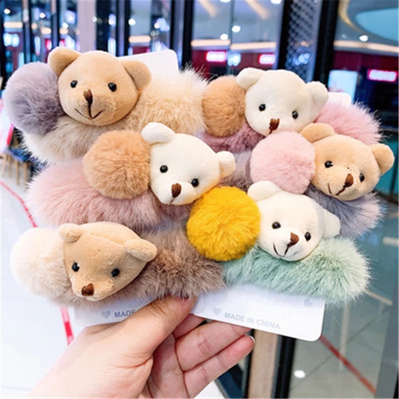 Cute little bear plush hair band with hair tie, adult hair tie rubber band, forest-style small leather case, Korean-style fashionable hair accessory full figure
