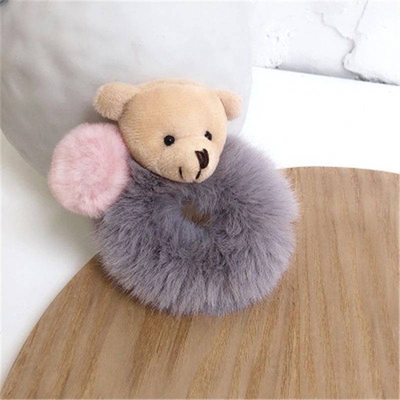 Cute little bear plush hair band with hair tie, adult hair tie rubber band, forest-style small leather case, Korean-style fashionable hair accessory Item Picture