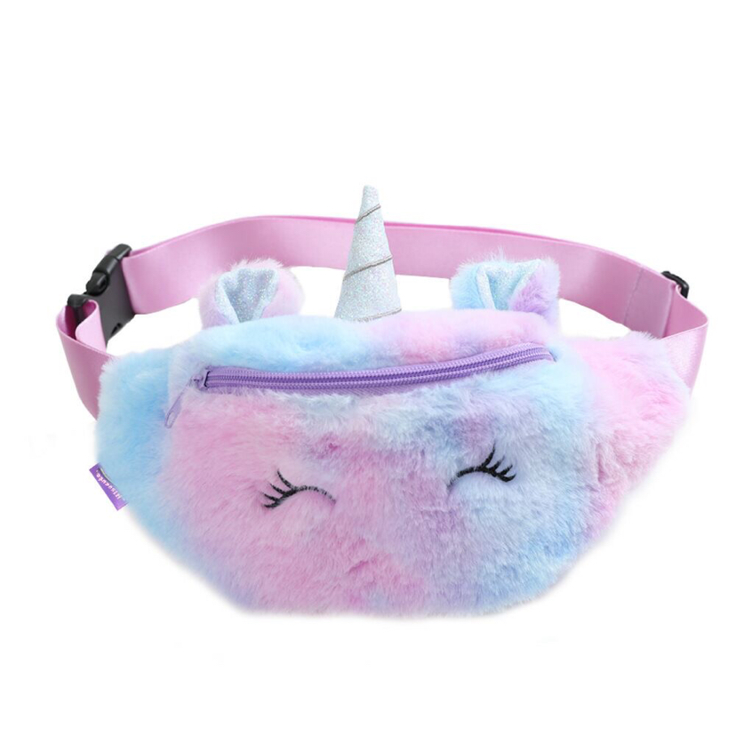 Plush unicorn waist bag, unicorn furry waist bag, cartoon toy waist bag wallet