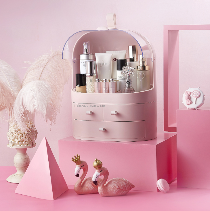 Influencers cosmetics caja de almacenamiento estanterías de escritorio a prueba de polvo tocador doméstico organizador caja de almacenamiento Item Picture