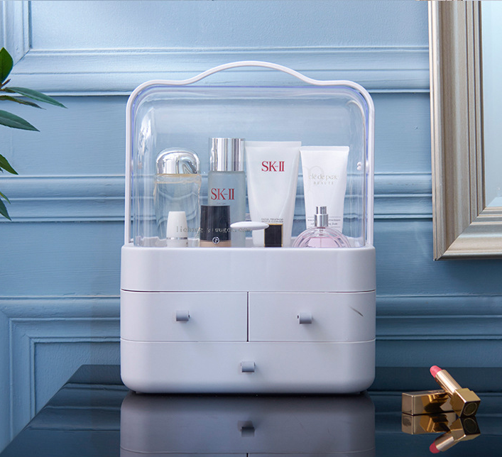 Influencers cosmetics caja de almacenamiento estanterías de escritorio a prueba de polvo tocador doméstico organizador caja de almacenamiento