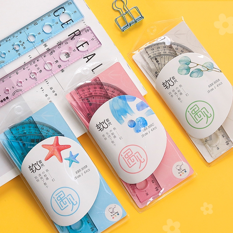 Kababa Bear Flexible Ruler 4-piece set, flexible ruler 15cm for children, 20cm for students, stationery flexible ruler, creative Application Scenario