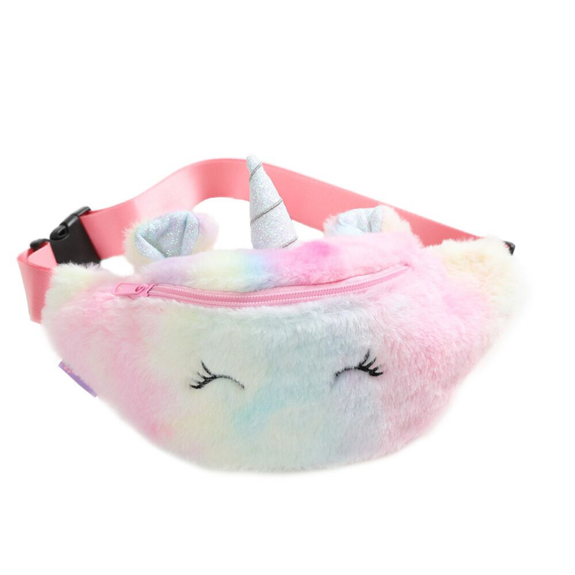 Plush unicorn waist bag, unicorn furry waist bag, cartoon toy waist bag wallet Specification image