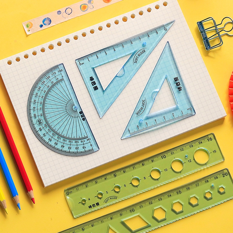 Kababa Bear Flexible Ruler 4-piece set, flexible ruler 15cm for children, 20cm for students, stationery flexible ruler, creative Specification drawing