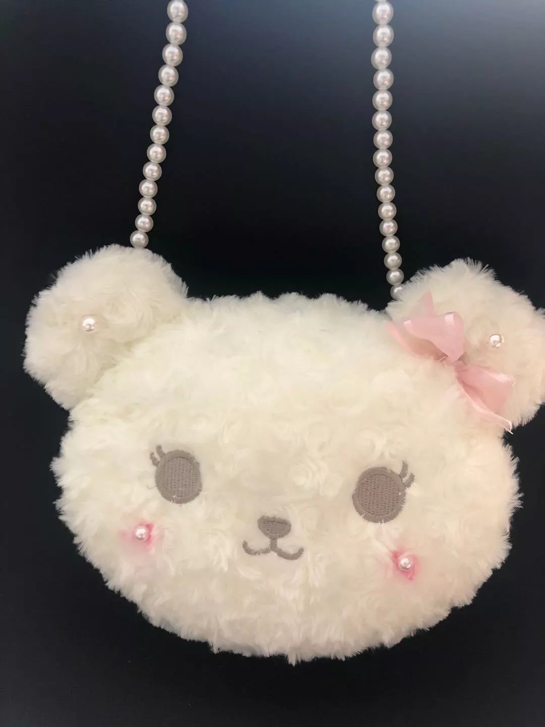 New plush toy cartoon bag, pearl chain, rabbit, bear, single-shoulder crossbody bag, cute doll bag, claw machine Specification drawing