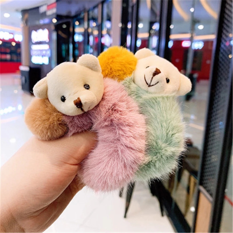 Cute little bear plush hair band with hair tie, adult hair tie rubber band, forest-style small leather case, Korean-style fashionable hair accessory details Picture