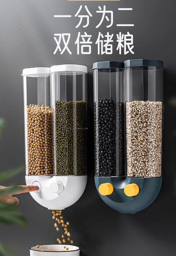 Grain multigrain almacenamiento latas de plástico compartimento latas de almacenamiento cocina hogar frijoles frijoles wall mounted press caja de almacenamiento details Picture