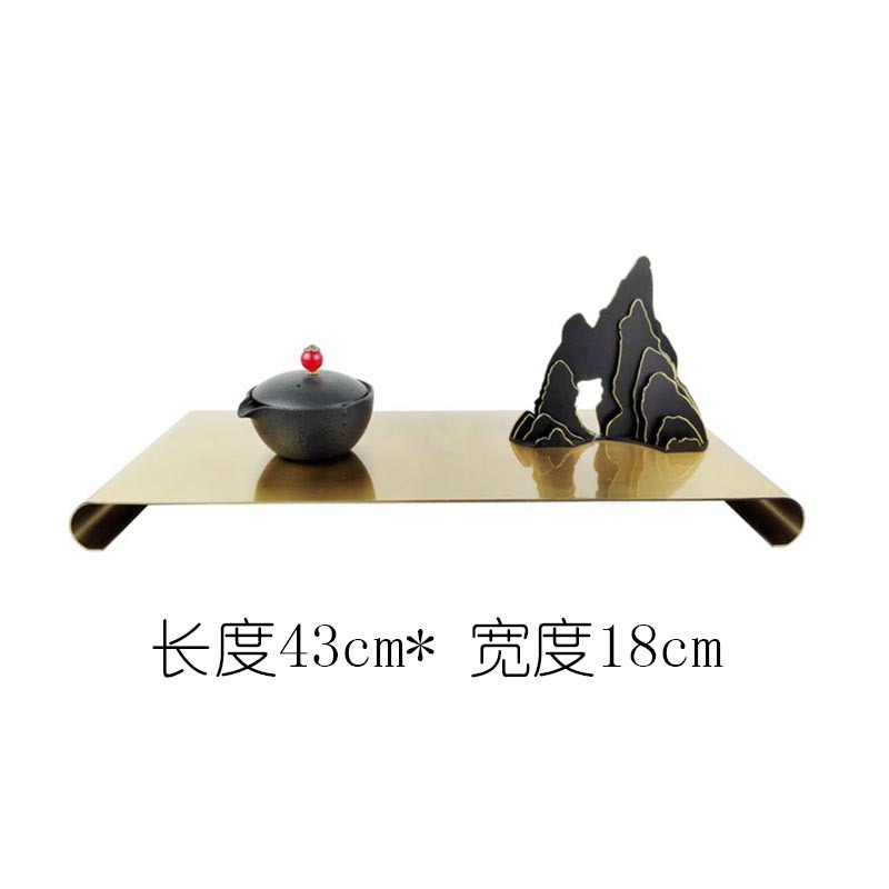 New Chinese-style Zen-themed decorative items, ironwork, metal rockery, tray, model room, hotel model room, mountain peak soft furnishings, hotel table display, square stainless steel snack table, hotel supplies table display Specification image