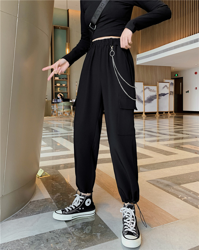 Stylish work pants for women, loose, black, sporty 2020 new high-waisted, slimming, straight-leg, tight-fitting, versatile pants for autumn Stylish work pants for women, loose, black, sporty 2020 new high-waisted, slimming, straight-leg, tight-fitting, versatile pants for autumn