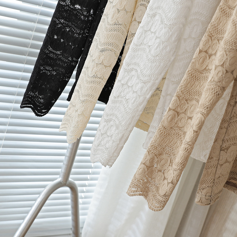 2020 New style lace openwork mesh versatile high-neck base layer top for women's autumn and winter tight long-sleeved inner layer Specification image