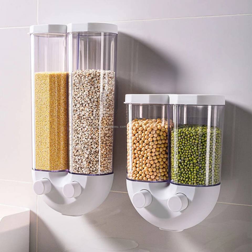 Grain multigrain almacenamiento latas de plástico compartimento latas de almacenamiento cocina hogar frijoles frijoles wall mounted press caja de almacenamiento Application Scenario