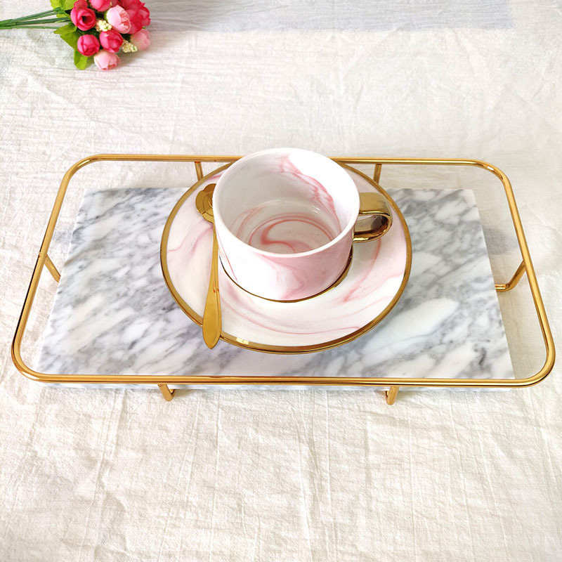 Factory direct sales of European-style marble-patterned metal trays, fruit plates, hotel and home decorations, ornaments and handicrafts Specification image
