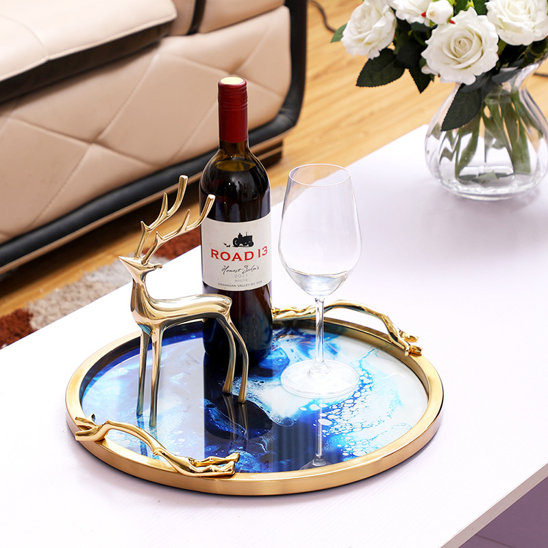 Nordic light luxury style glass storage trays, home decoration ornaments, tea sets, discs, crystal porcelain paintings, metal handicrafts