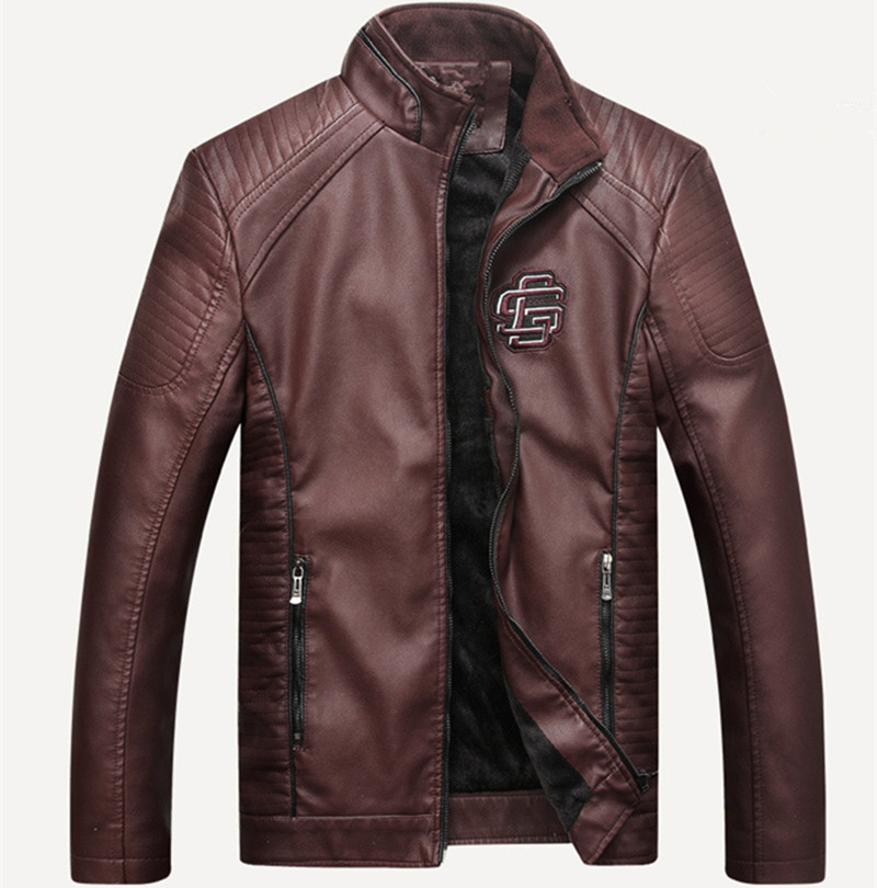 A new casual men's leather jacket with no ironing treatment, a regular and fashionable urban fit stand-up collar PU leather jacket