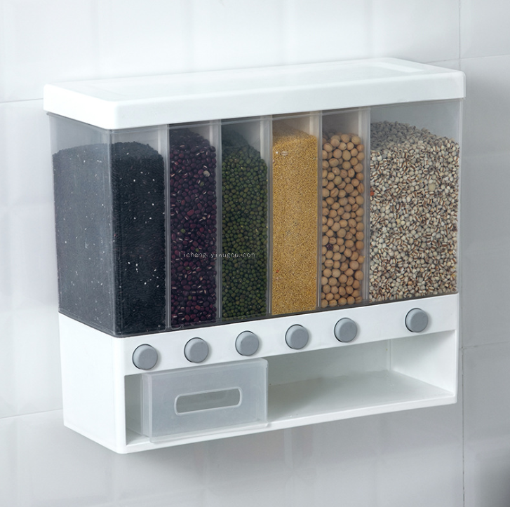 Cocina granos multigrano grano caja de almacenamiento compartimento multifunción granos frijoles sellado de almacenamiento puede montado en la pared Specification image