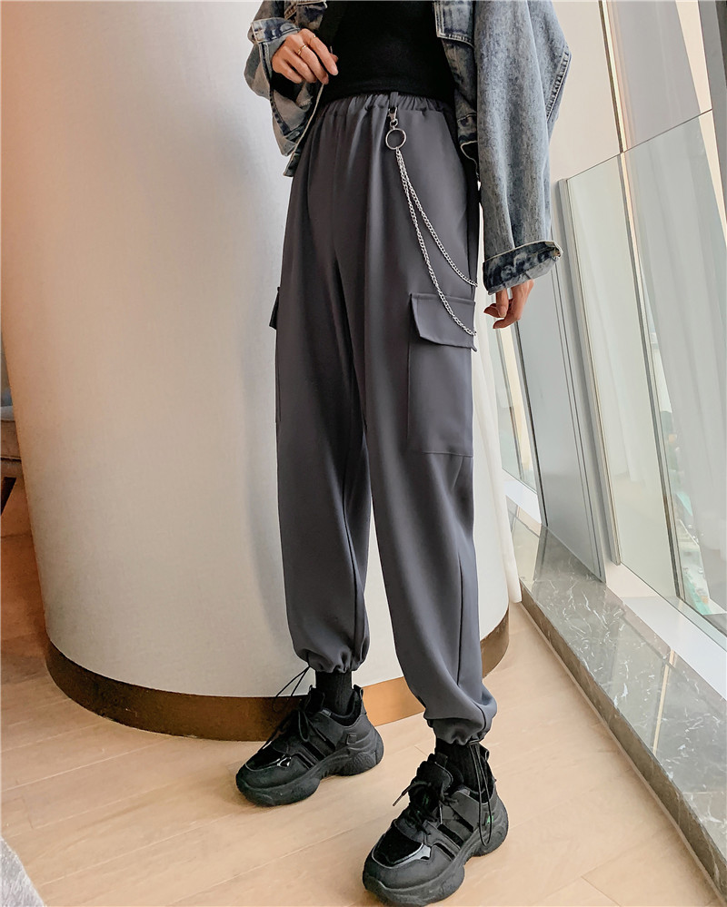 Stylish work pants for women, loose, black, sporty 2020 new high-waisted, slimming, straight-leg, tight-fitting, versatile pants for autumn Item Picture